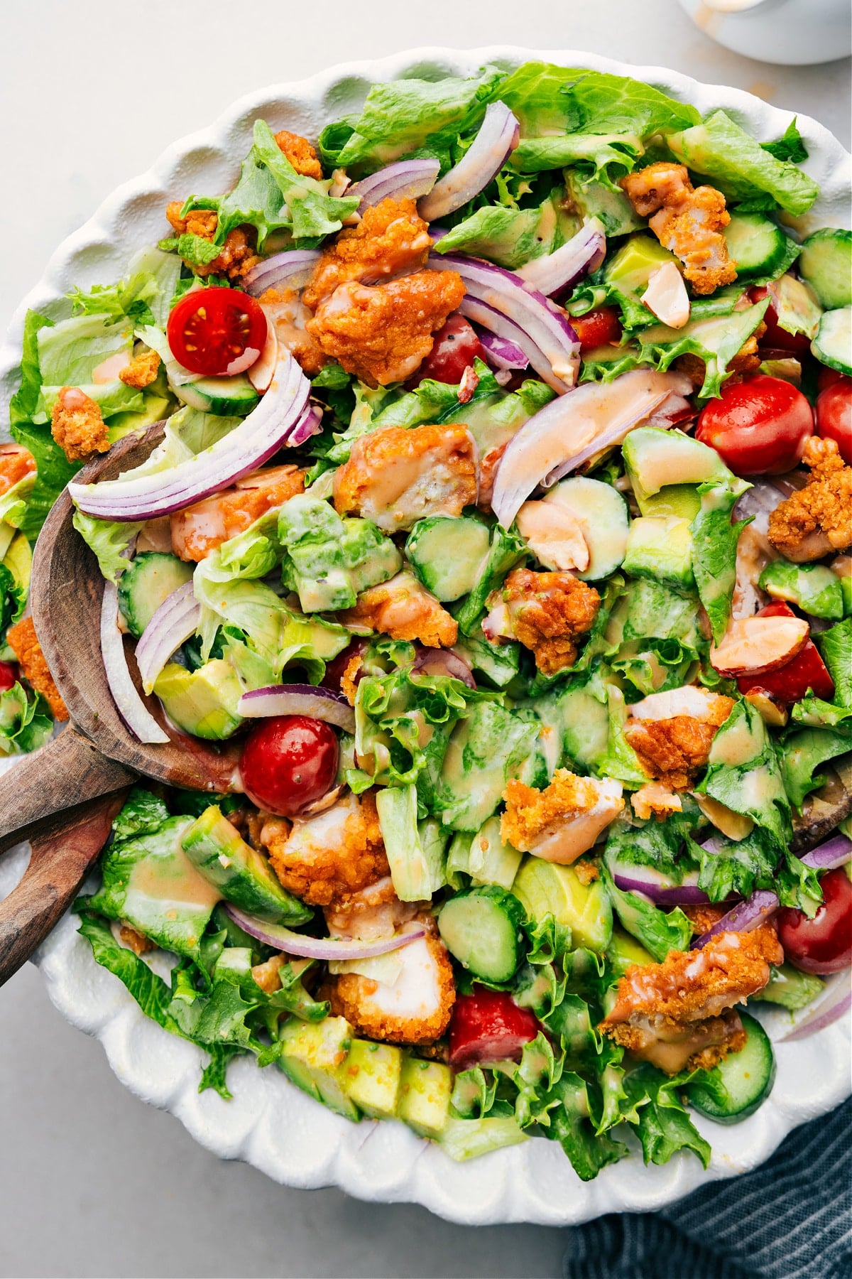 Easy Crispy Chicken Salad with Honey Mustard & Avocado